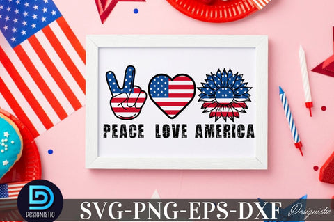 Peace Love America, Sunflower 4th July SVG SVG DESIGNISTIC 