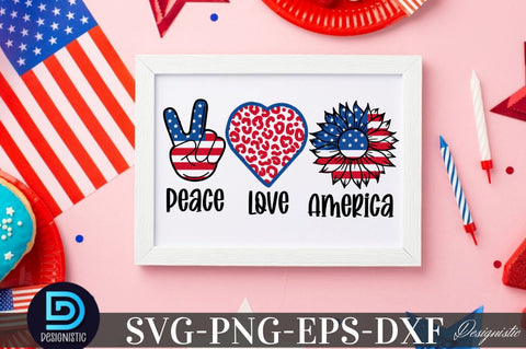Peace Love America, Sunflower 4th July SVG SVG DESIGNISTIC 