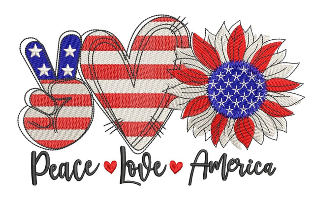 Peace Love America, sunflower design, USA design, Patriotic America, July 4th Independence Day. Embroidery/Applique DESIGNS ArtEMByNatalia 
