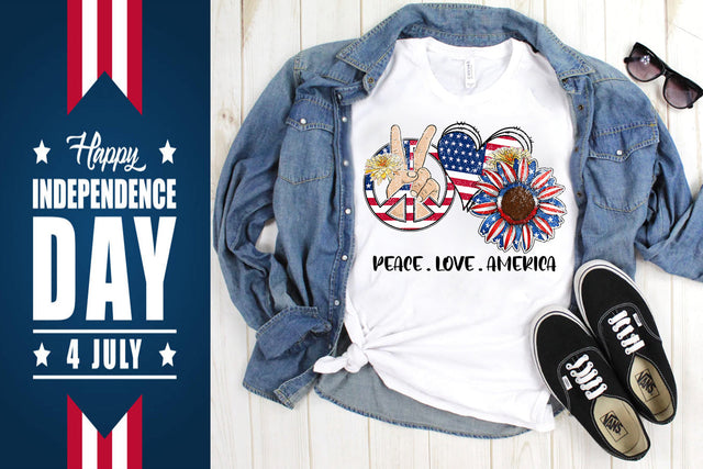 Peace Love America Sunflower Sublimation 4th of July SVG Svgcraft 