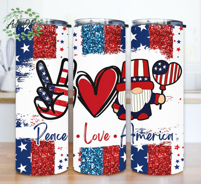 Peace Love America Tumbler Design, America Gnome Design Png, 4th of July Tumbler Png, American Flag Glitter Tumbler Wrap, Patriotic Tumbler Template, Digital Download Sublimation AdriOP 
