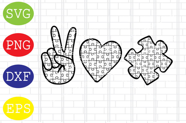 Peace Love Autism Outline Svg, Autism Puzzle Svg, Autism Love Svg, Png, Eps, Dxf Files SVG DigitalSvgFiles 