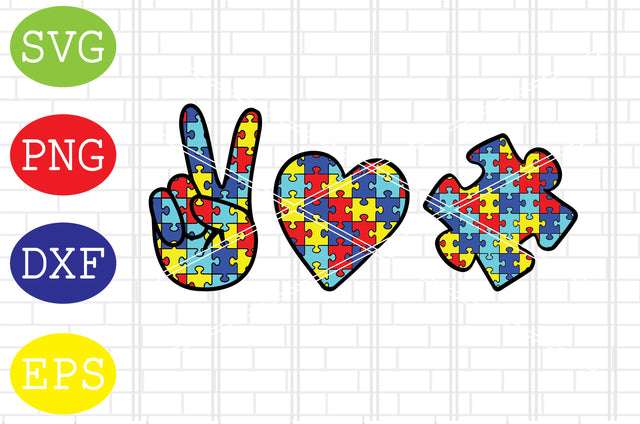 Peace Love Autism Svg, Autism Puzzle Svg, Autism Love Svg, Png, Eps, Dxf Files SVG DigitalSvgFiles 