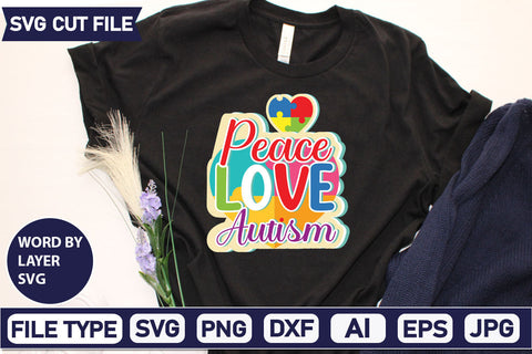 Peace Love Autism SVG Cut File SVG DesignPlante 503 