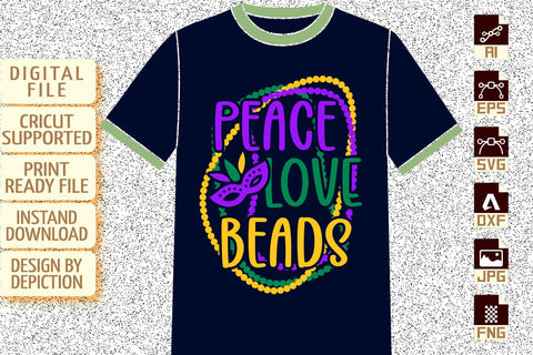 Peace Love Beads Mardi Gras Garland Shirt, Mardi Gras mask shirt, Happy Mardi Gras shirt print template Sketch DESIGN Depiction Studio 