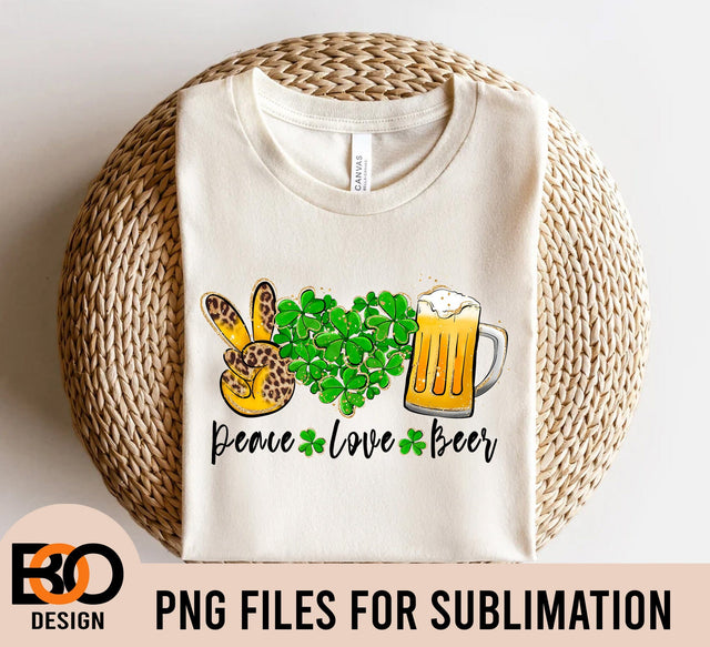 Peace Love Beer PNG, St. Patrick's Day png, St Patricks png, Sublimation Design, Digital Design Download, Lucky Shamrock png Sublimation BOO-design 