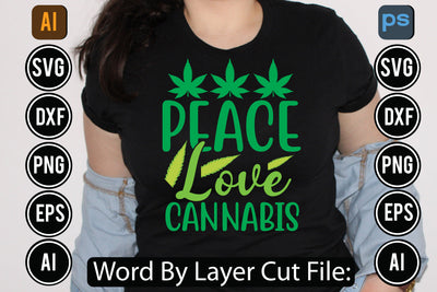 Peace Love Cannabis Svg Cut File,SVGs,quotes-and-sayings,food-drink,mini-bundles,print-cut,on-sale, SVG DesignPlante 503 