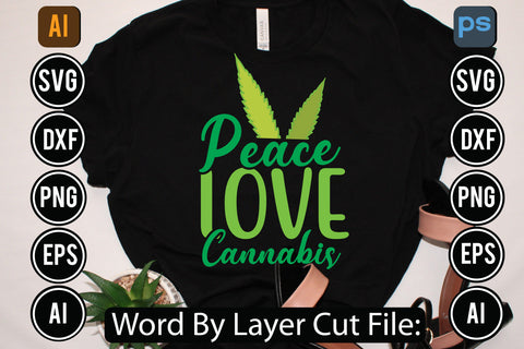 Peace Love Cannabis Svg Cut File,SVGs,quotes-and-sayings,food-drink,mini-bundles,print-cut,on-sale, SVG DesignPlante 503 
