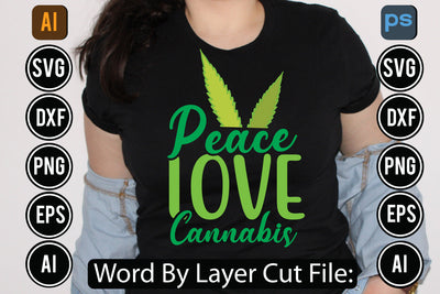 Peace Love Cannabis Svg Cut File,SVGs,quotes-and-sayings,food-drink,mini-bundles,print-cut,on-sale, SVG DesignPlante 503 