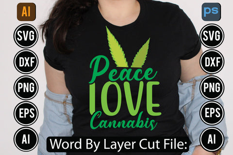 Peace Love Cannabis Svg Cut File,SVGs,quotes-and-sayings,food-drink,mini-bundles,print-cut,on-sale, SVG DesignPlante 503 