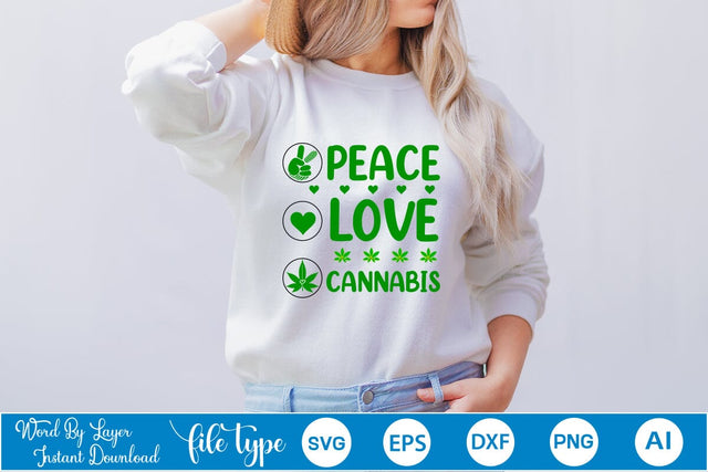 Peace Love Cannabis SVG SVGs,Quotes and Sayings,Food & Drink,On Sale, Print & Cut SVG DesignPlante 503 