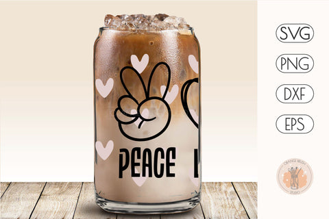 Peace Love Cats Libbey Can Glass Wrap SVG Cat Paw Beer Wrap SVG OrangeBrushStudio 