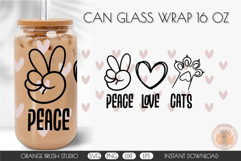 Peace Love Cats Libbey Can Glass Wrap SVG Cat Paw Beer Wrap SVG OrangeBrushStudio 