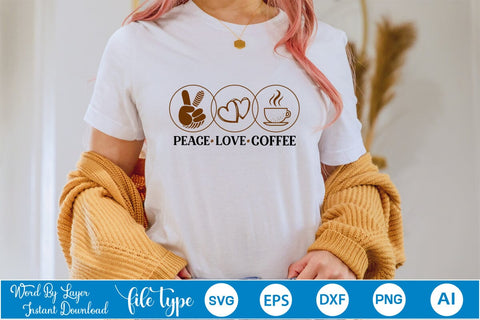 Peace Love Coffee SVG SVGs,Quotes and Sayings,Food & Drink,On Sale, Print & Cut SVG DesignPlante 503 