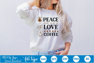 Peace Love Coffee SVG SVGs,Quotes and Sayings,Food & Drink,On Sale, Print & Cut SVG DesignPlante 503 