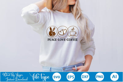 Peace Love Coffee SVG SVGs,Quotes and Sayings,Food & Drink,On Sale, Print & Cut SVG DesignPlante 503 