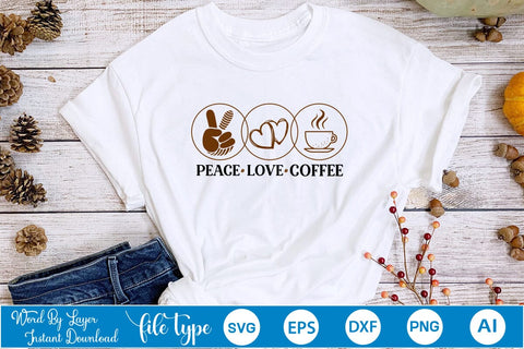 Peace Love Coffee SVG SVGs,Quotes and Sayings,Food & Drink,On Sale, Print & Cut SVG DesignPlante 503 