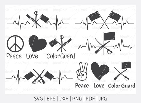 Peace Love Color Guard svg, Color Guard Svg File, Pulse Color Guard heartbeat,Color Guard svg, Marching Band svg,Color Guard Rifle Flag, Svg SVG Dinvect 