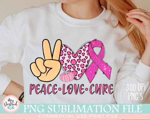 Peace Love Cure PNG, Octuber Pink, Autumn Png, In October we wear pink png, Breast Cancer Awareness, Love Png, Sublimation Designs Downloads Sublimation MyDesiredSVG 