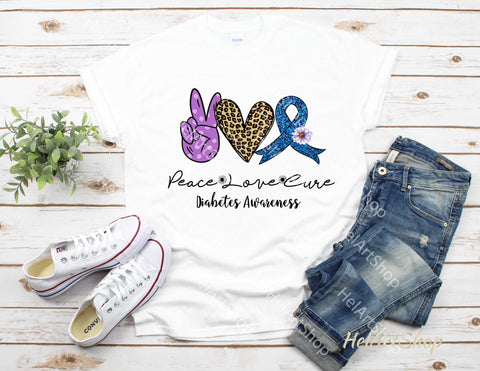 Peace Love Cure PNG Sublimation. Diabetes Awareness. Sublimation _HelArtShop_ 