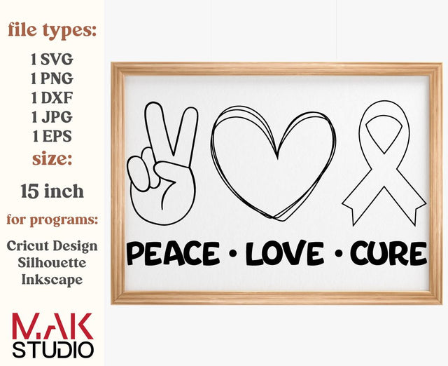 Peace love cure svg, Awareness ribbon svg, Cancer ribbon svg, Cancer svg, Breast cancer svg, Peace love cure jpg, Peace love svg SVG MAKStudion 