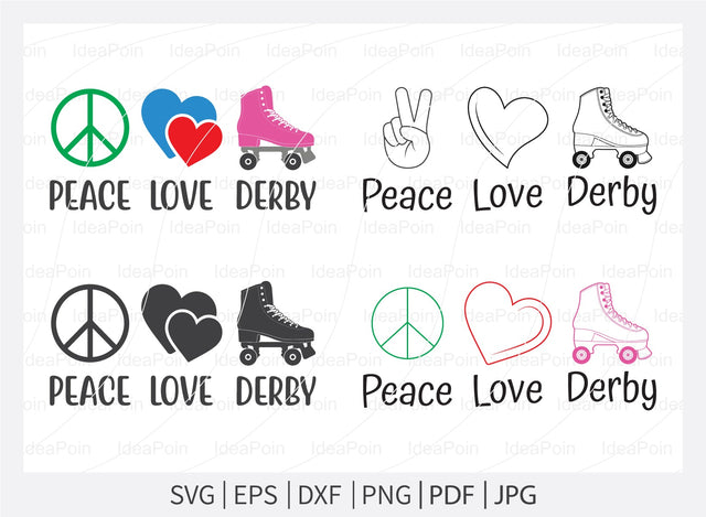 Peace Love Derby svg, Peace Love Roller Skates svg, Roller Skates svg, Roller Skates Clipart, Split Roller Skates, Roller Derby svg, png SVG Dinvect 