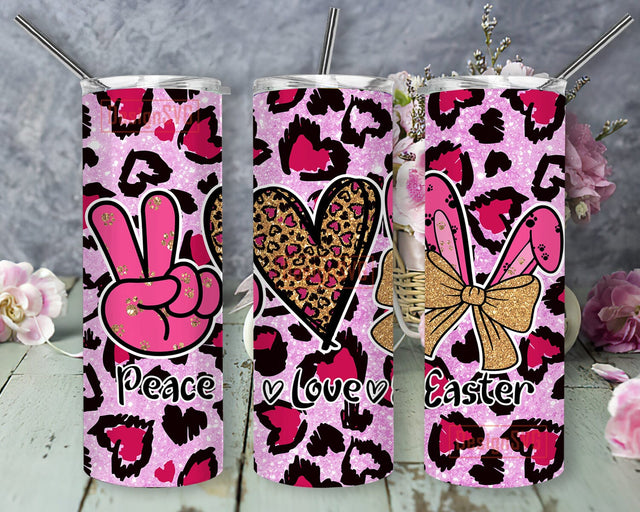 Peace Love Easter Tumbler Png, Happy Easter 20oz Skinny Tumbler, Easter Day Tumbler Design, Pink Leopard Tumbler Wrap, Easter Bunny Tumbler Template, Instant Download Sublimation DesignSVG 