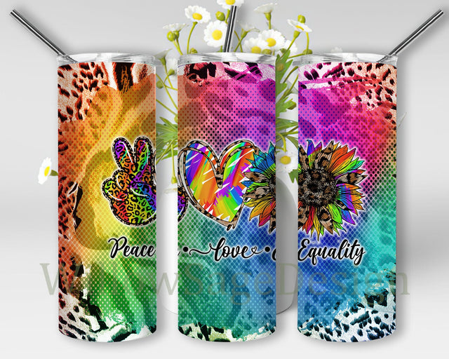 Peace Love Equality Design Png, Gay Pride 20oz Skinny Tumbler, Leoprad Tumbler Wrap, Rainbow Tumbler Png, LGBTQ Tumbler Template, Digital Download Sublimation WillowSageDesign 