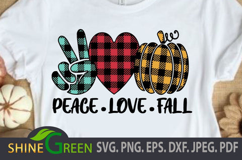 Peace Love Fall SVG - Pumpkin Plaid SVG Shine Green Art 