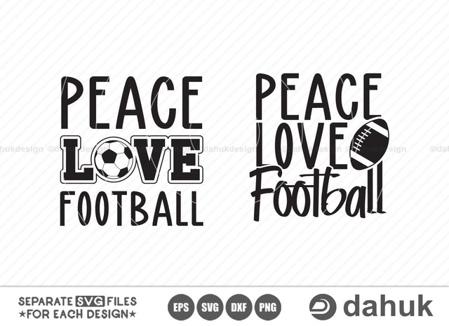 Peace Love Football, Football quotes design, Football funny design, Love Football, Football Heart, Game day svg, Football shirt svg, Cut file, for silhouette, svg, eps, dxf, png, clipart cric SVG dahukdesign 