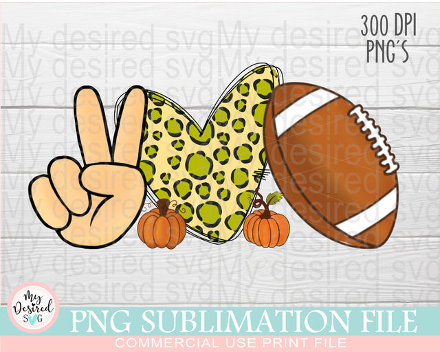 Peace Love Football PNG, Halloween Design, png files for sublimation, Football Season, Pumpkins Leopard PNG, Sublimation Designs Downloads Sublimation MyDesiredSVG 