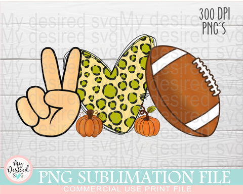 Peace Love Football PNG, Halloween Design, png files for sublimation, Football Season, Pumpkins Leopard PNG, Sublimation Designs Downloads Sublimation MyDesiredSVG 