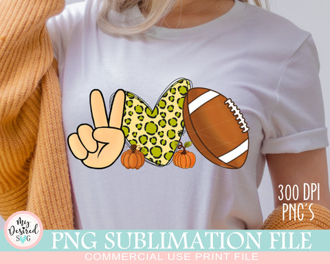 Peace Love Football PNG, Halloween Design, png files for sublimation, Football Season, Pumpkins Leopard PNG, Sublimation Designs Downloads Sublimation MyDesiredSVG 