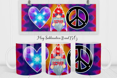 Peace Love Gnome Mug Wrap Sublimation WatercolorColorDream 