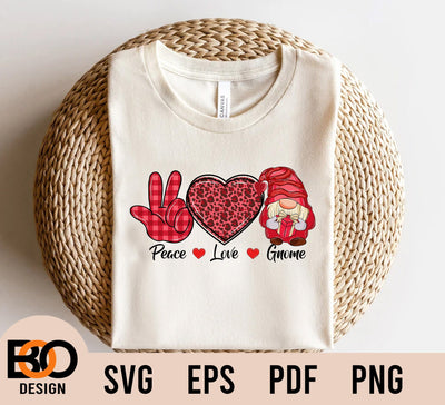 Peace Love Gnome Valentine SVG, Peace Love Gnome Valentine PNG, Love Gnomes Png Sublimation Design,Valentines Day Png SVG BOO-design 