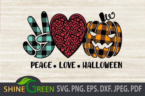 Peace Love Halloween SVG Buffalo Plaid PNG EPS DXF SVG Shine Green Art 