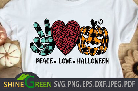 Peace Love Halloween SVG Buffalo Plaid PNG EPS DXF SVG Shine Green Art 