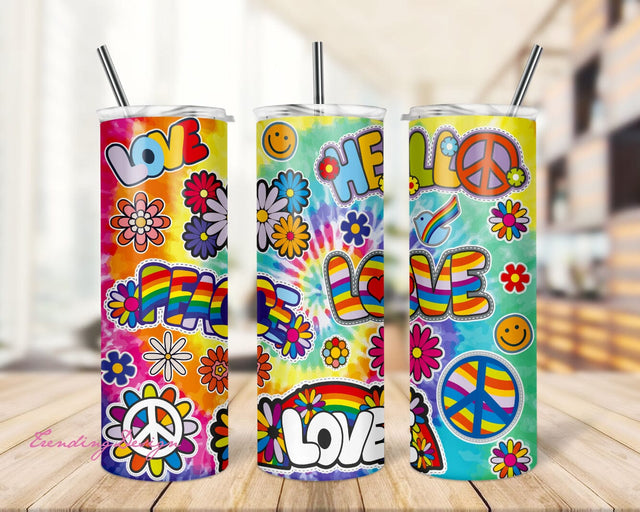 Peace Love Hippie Daisy Groovy 20 oz Skinny Tumbler Wrap Sublimation Straight/Tapered, Hippie Tumbler Wrap PNG, Hippy Tumbler Sublimation TrendingDesign 