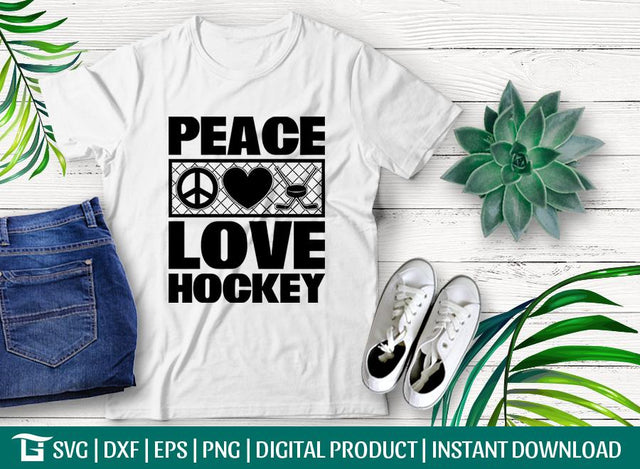 Peace Love Hockey Svg Cut File, Hockey Love Svg, Hockey Lover Design Svg, Peace Svg, Tshirt Design, SVG ETC Craft 