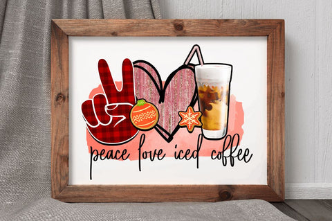 Peace love iced coffee Sublimation PNG, Coffee & Christmas Cheer Sublimation Design Sublimation Regulrcrative 
