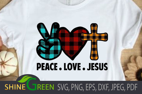 Peace Love Jesus Plaid Christmas SVG, PNG, DXF SVG Shine Green Art 