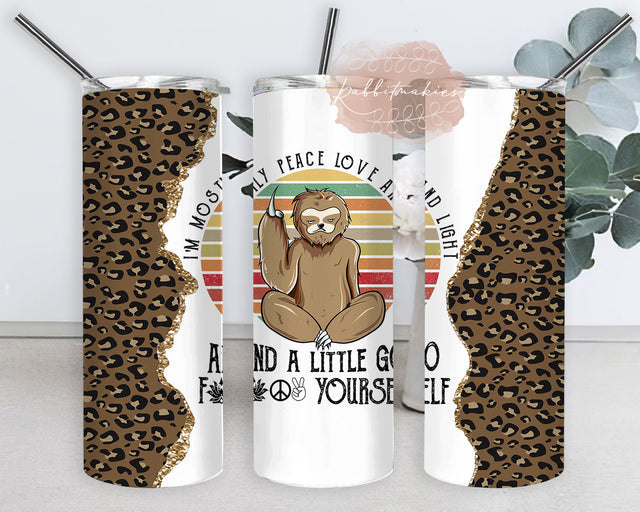Peace Love Light Tumbler Png, Retro Sloth 20oz Skinny Tumbler, Leopard Tumbler Wrap, I'm Mostly Peace Love And Light Design Png, Sloth Sublimation Design, Digital Download Sublimation Rabbitmakies 
