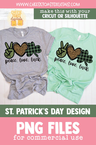 Peace Love Luck | St Patrick's Day Sublimation PNG Sublimation Cheese Toast Digitals 
