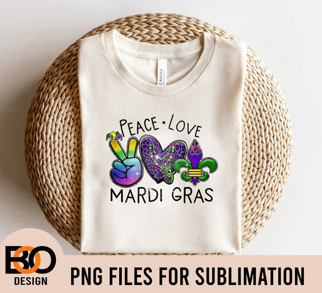 Peace Love Mardi Gras PNG, Mardi Gras PNG, Peace PNG, Love PNG, Mardi Gras PNG, Mardi Grass Leopard Sublimation BOO-design 