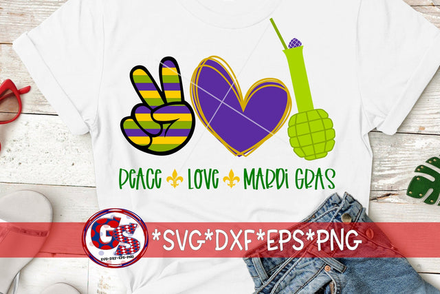 Peace Love Mardi Gras SVG DXF EPS PNG SVG Greedy Stitches 