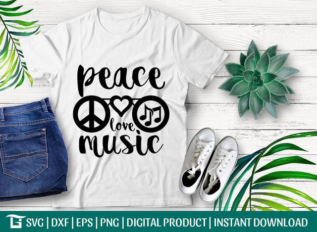 Peace Love Music Svg Cut File, Peace Svg, Love Svg, Music Note Svg, Heart Svg, Tshirt Design, SVG ETC Craft 