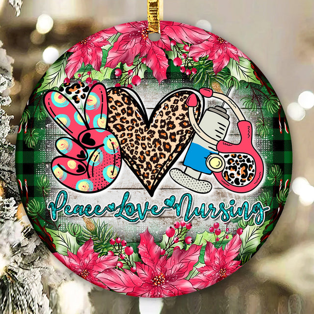 Peace Love Nursing Christmas Ornament, Nurse Appreciation Gift, Nurse Graduate Gift, Nurse Retirement Gift, Bachelor Degree Nurse Gift Sublimation CaldwellArt 