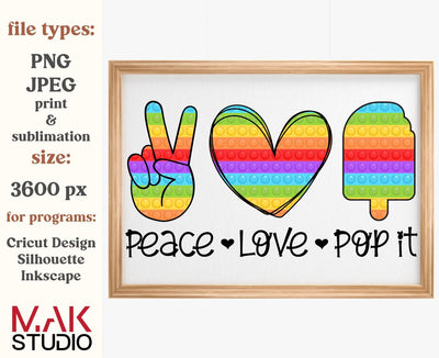Peace love pop it png, Peace love pop it sublimation png, Rainbow pop it png, Fidget png, Ice cream poppin png, Heart pop it png, Pop it png Sublimation MAKStudion 