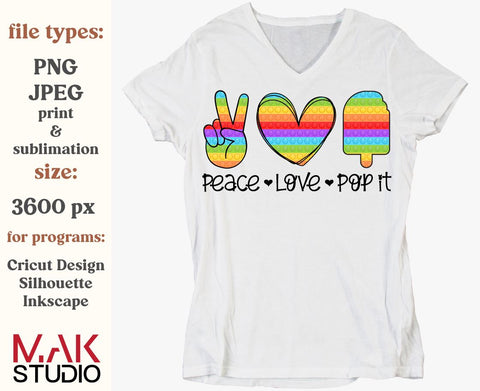 Peace love pop it png, Peace love pop it sublimation png, Rainbow pop it png, Fidget png, Ice cream poppin png, Heart pop it png, Pop it png Sublimation MAKStudion 