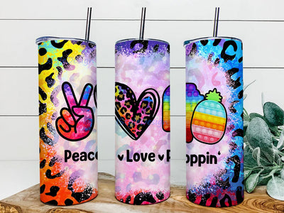 Peace Love Poppin Leopard Tie-dye 20 oz Skinny Tumbler Straight and Warped Design Digital Download PNG Sublimation iStyleDesign 